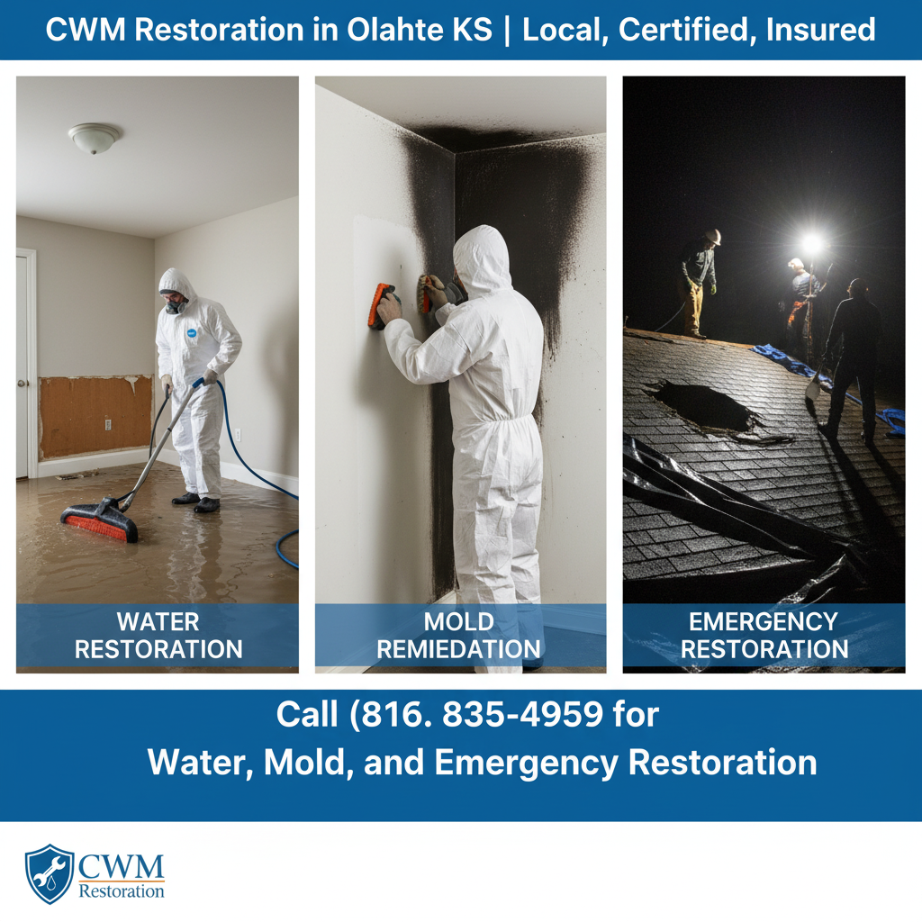 Learn about CWM Restoration in Olathe KS. Local, certified, insured. Call (816) 835-4959 for water, mold, and emergency restoration.