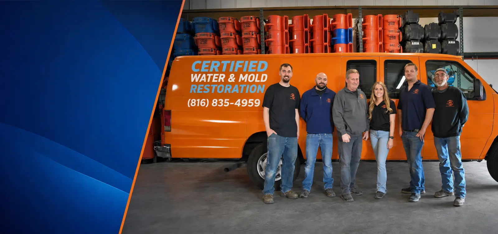 Certified Water and Mold Restoration van and drying equipment – Call (816) 835-4959